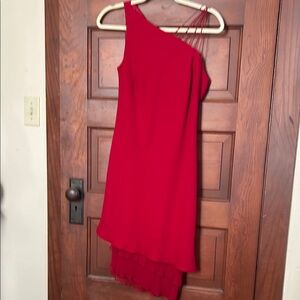 Jones Wear Vibrant Red One-Shoulder Dress
